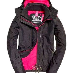 Superdry Original Japan Windcheater Zip Up Hooded Jacket in Black/Pink Size XS